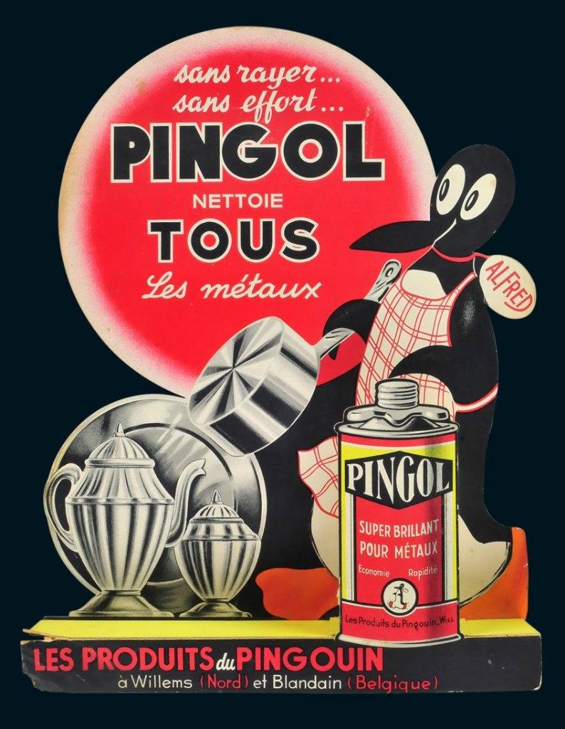 plaque PINGOL • LES PRODUITS du PINGOUIN • cire • BLANDAIN, Envoi, Comme neuf