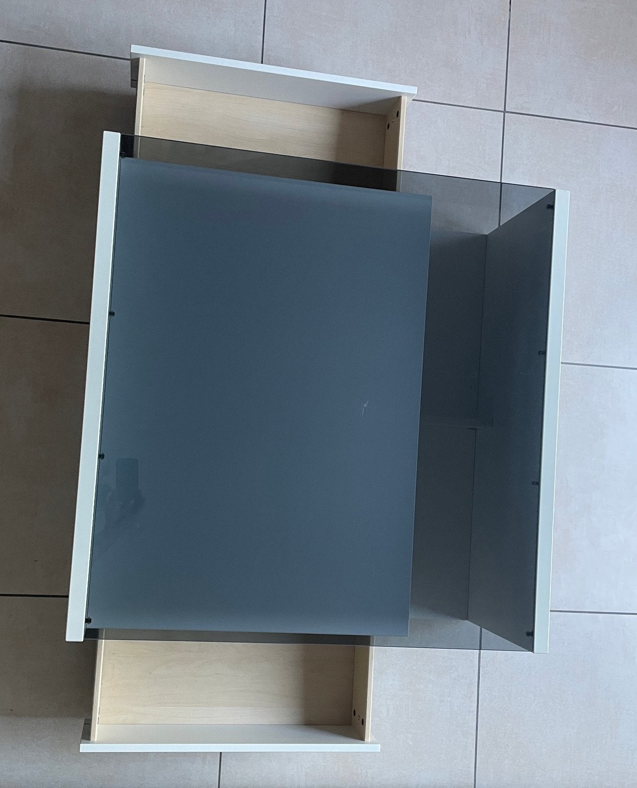 Table basse 90x90cm avec 2 tiroirs, Maison & Meubles, Tables | Tables de salon, Enlèvement, Comme neuf, Verre