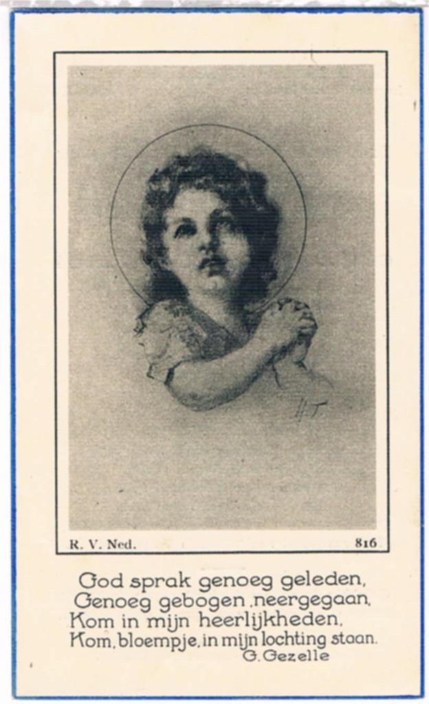 Dochtertje. Verdonck Rosa. ° Ieper 1952 † Zillebeke 1952, Ophalen of Verzenden, Bidprentje