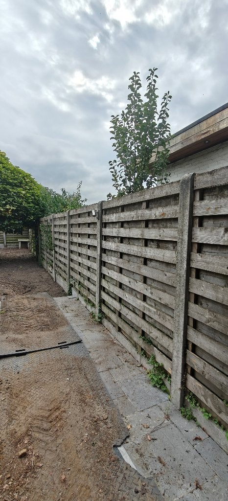 Schutting hout - betonpalen - betonplaten, Tuin en Terras, Ophalen, Hout