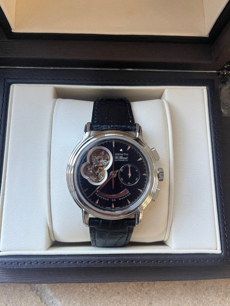 Zenith, Handtassen en Accessoires, Horloges | Heren, Leer, Staal, Polshorloge, Nieuw