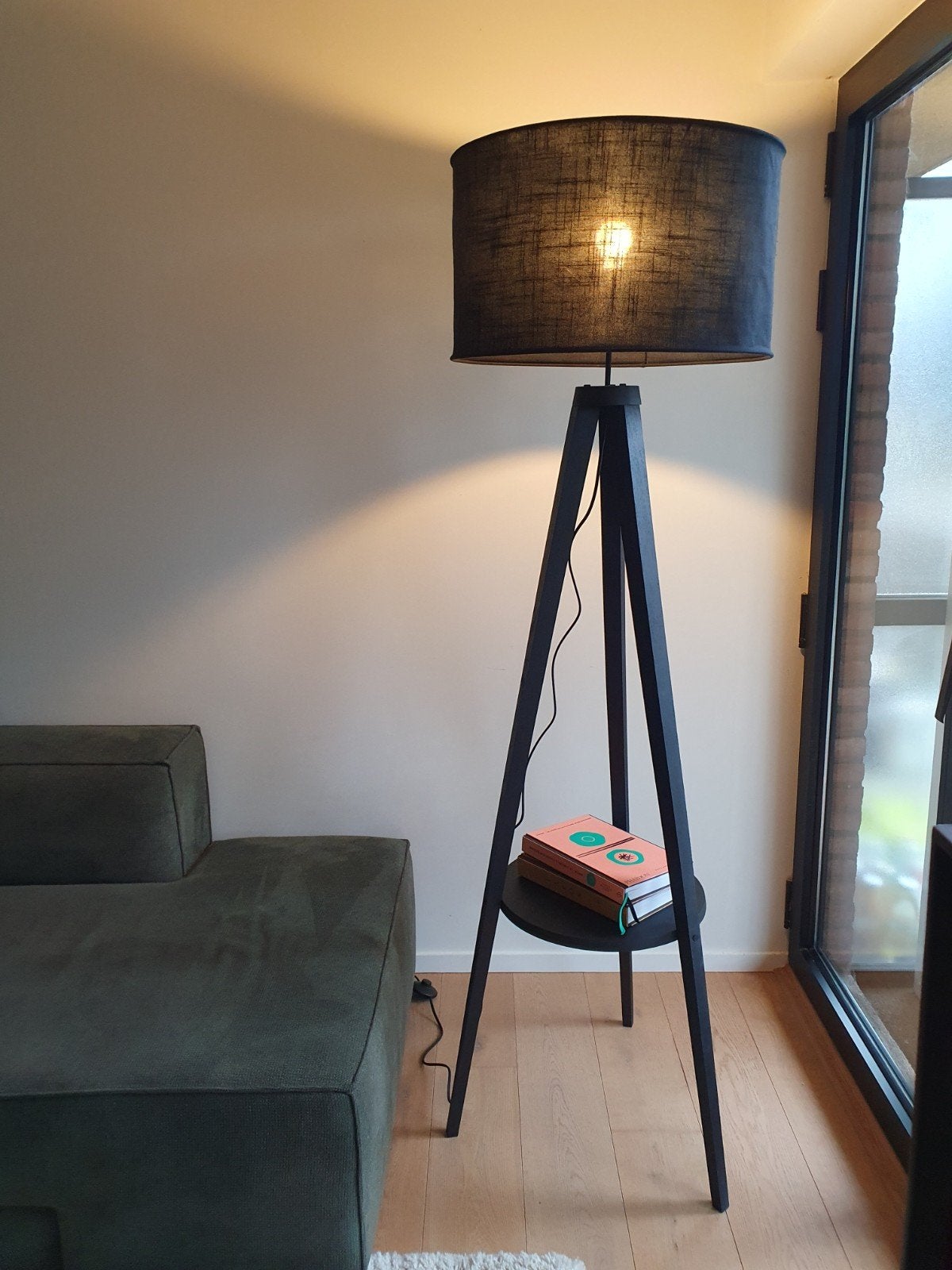 Lampe en lin - Setto, Design, Comme neuf, E27 (grand), Bois