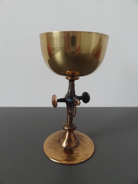 Calice, tasse du sculpteur hongrois Lajos Muharos, Antiquités & Art, Or, Objet, 15 cm, Envoi