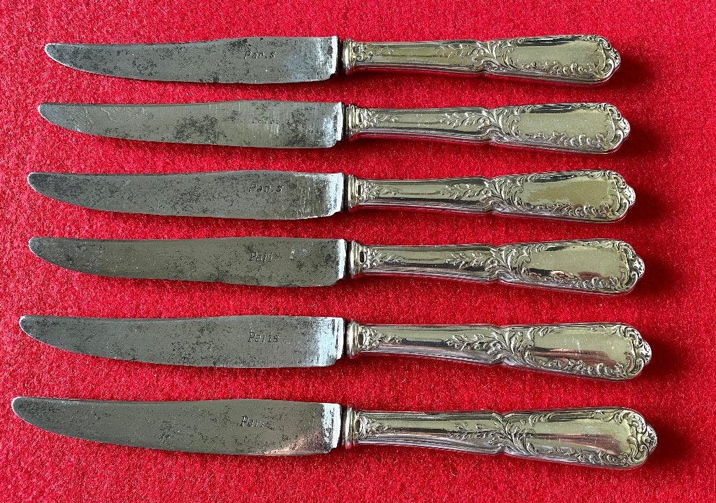 6 Couteaux en Argent 19ème Siècle Estampillés PARIS, Antiquités & Art, Enlèvement ou Envoi, Argent