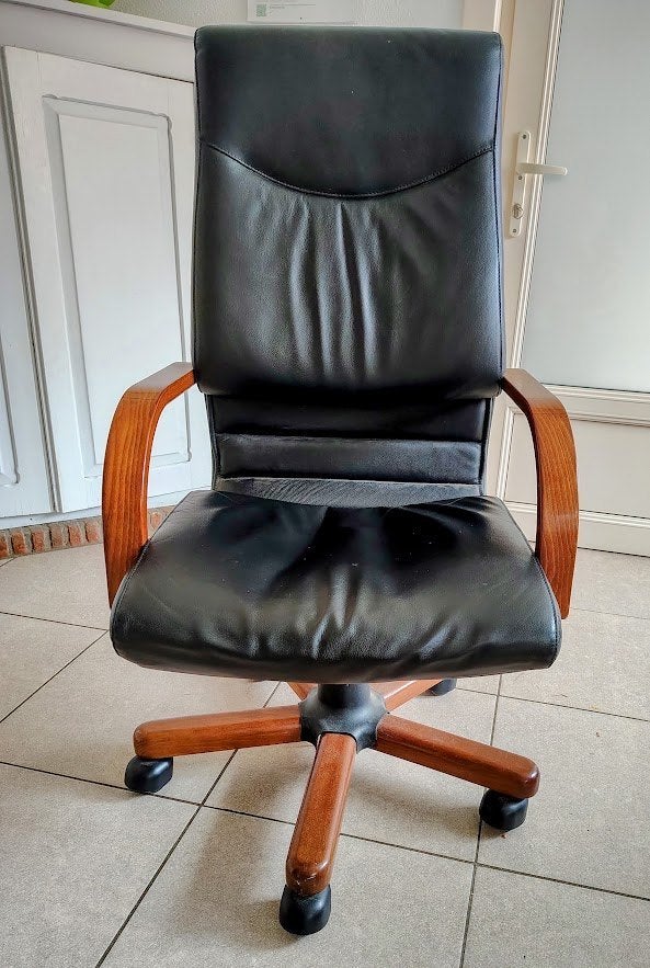 Fauteuil de direction cuir et acajou, Moins de 75 cm, Bureau direction, Enlèvement, Utilisé