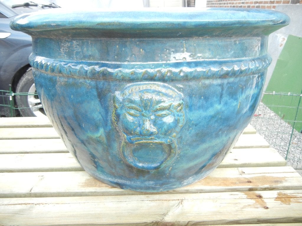 bloempot groot blauwgroen, Tuin en Terras, Ophalen, 40 cm of meer, Rond, Zo goed als nieuw