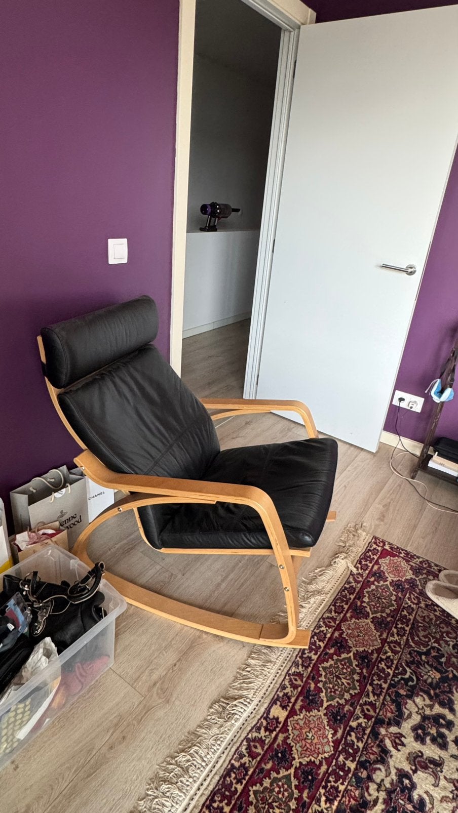 Hout-leren schommelstoel, Huis en Inrichting, Ophalen, Gebruikt, Hout