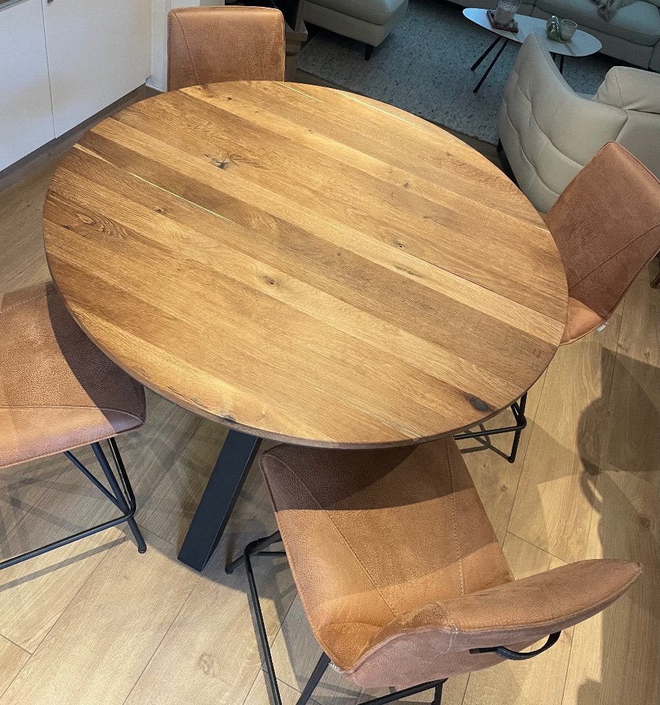 Hoge ronde tafel met 4 bijhorende stoelen, Huis en Inrichting, Tafels | Eettafels, Ophalen, Rond, Zo goed als nieuw, Modern