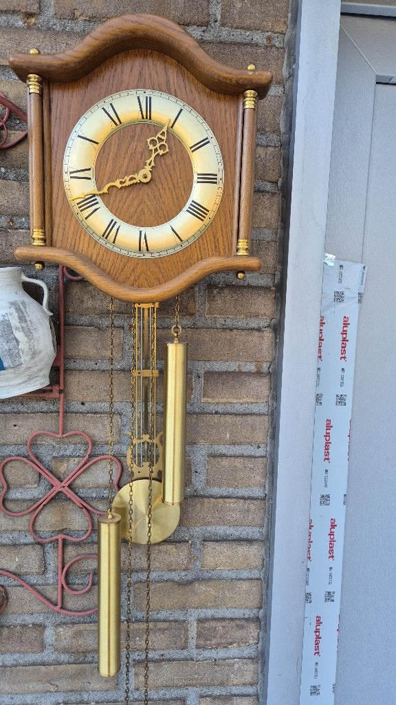 WandKlok Franz Hermle ,2 gewichte Goldkleur H = 30 cm, Antiek en Kunst, Ophalen