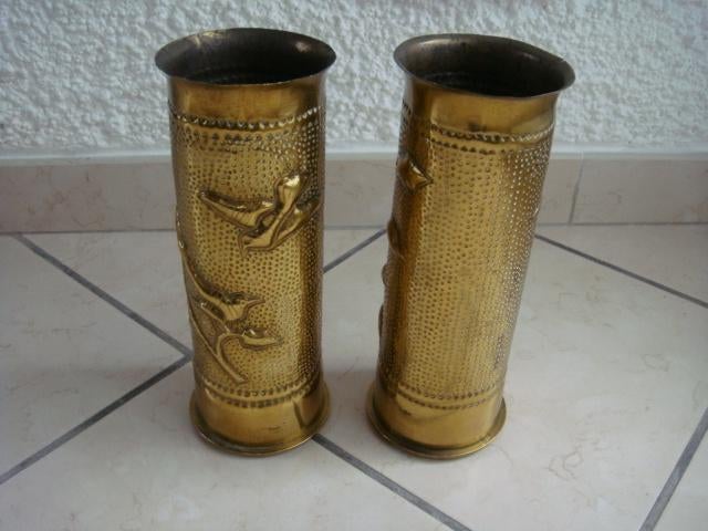 Décoration Douille d'obus sculptés X 2 pièces. Vintage, Verzenden