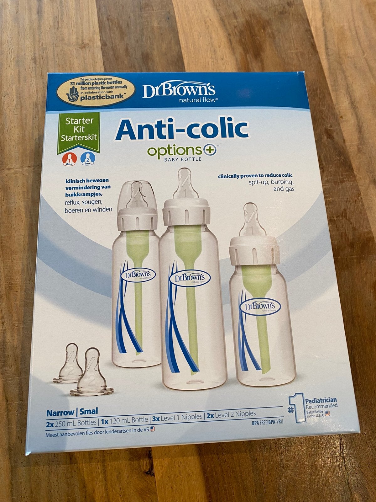 Dr. Brown’s anti-colic starter kit - smalle halsfles, Ophalen, Zo goed als nieuw, Speen
