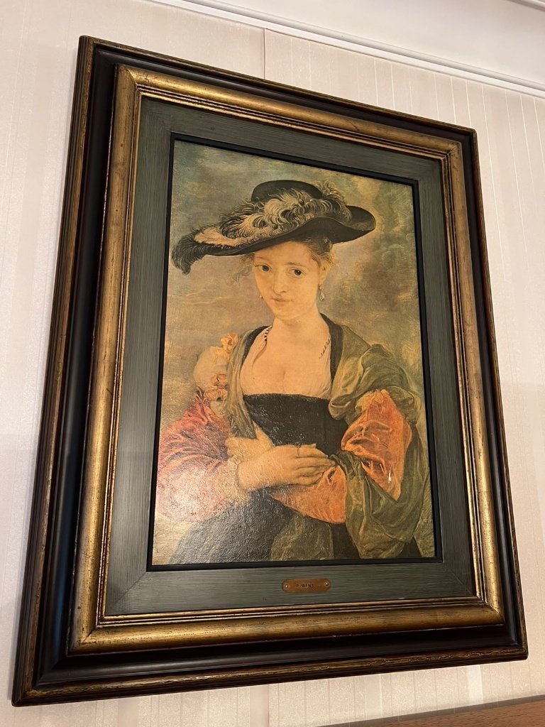 Klassieke ingelijste reproductie ‘De strohoed’ (Rubens), Portrait ou Personnes, Enlèvement, Encadré, Impression