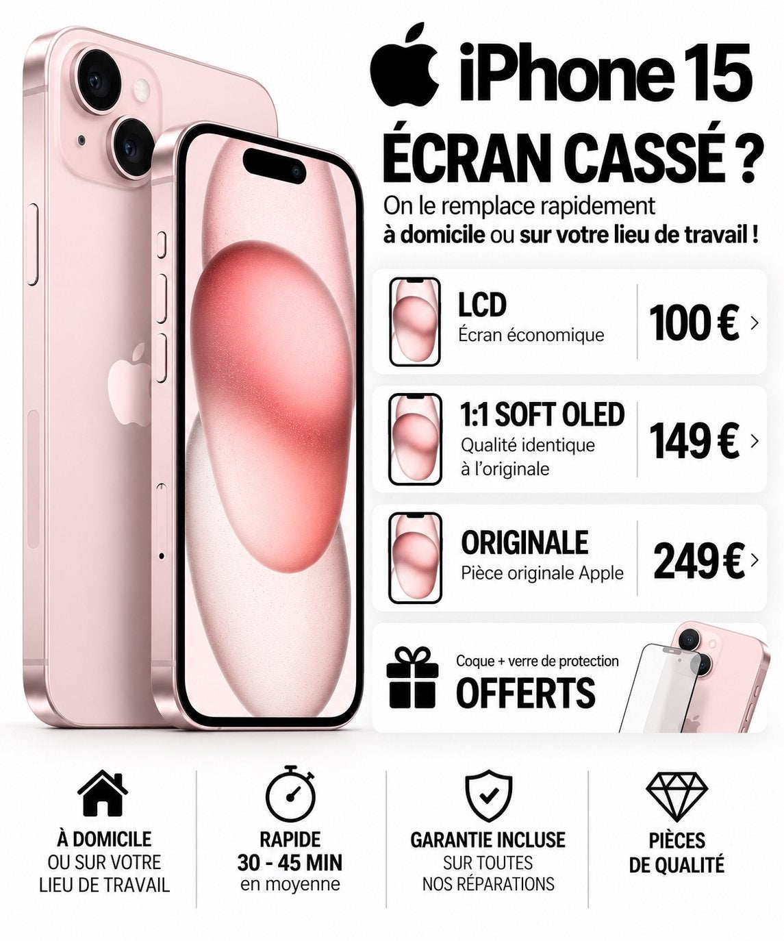 📱RÉPARATION ÉCRAN iPHONE 15 – BRUXELLES 0466273471 ✅, IPhone 6, Noir, Comme neuf, Enlèvement