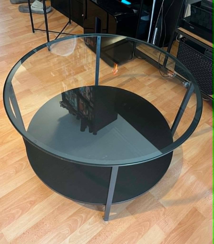 IKEA VITTSJÖ salontafel in zwartbruin met glazen blad, Rond, 50 à 100 cm, Verre, Enlèvement