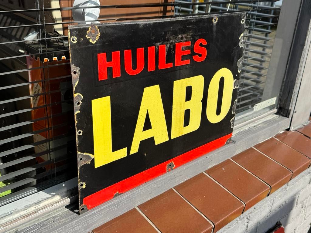 Huiles LABO oud emaille reclamebord, Ophalen of Verzenden