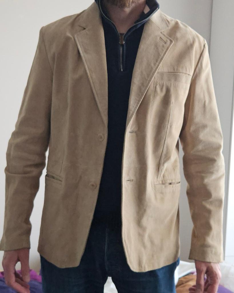 Superbe veste en cuir / suède couleur sable., Enlèvement ou Envoi, Beige, Comme neuf, Taille 56/58 (XL)