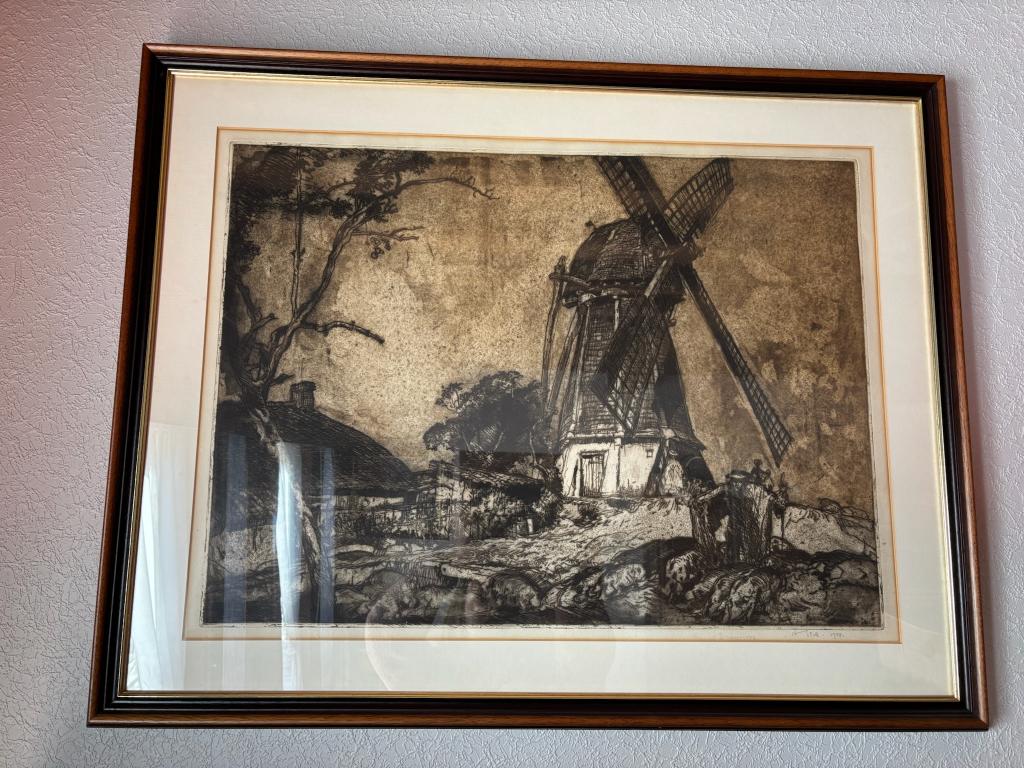 Ets 'Molen Diksmuide' van Frank Brangwyn uit 1908, Antiek en Kunst, Kunst | Etsen en Gravures, Ophalen, 96 cm, Ingelijst, 76 cm