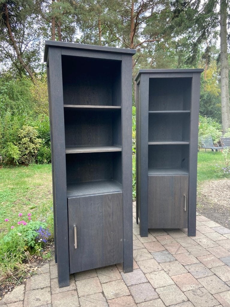 eiken boekenkasten set – donkergrijs/antraciet 193x65x45 cm, Ophalen, Eikenhout, Landelijk, industrieel, 1 of 2 laden