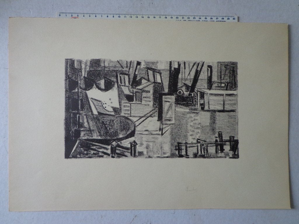 litho van Jack Chambrin "Haven van Amsterdam", Antiquités & Art, Art | Lithographies & Sérigraphies, Signé, Enlèvement ou Envoi