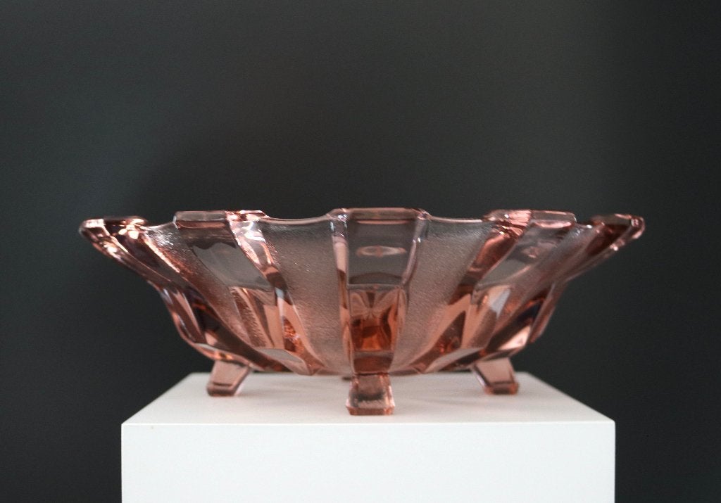 Art Deco fruitschaal - Vintage roze persglazen schaal, Antiquités & Art, Antiquités | Verre & Cristal, Enlèvement ou Envoi