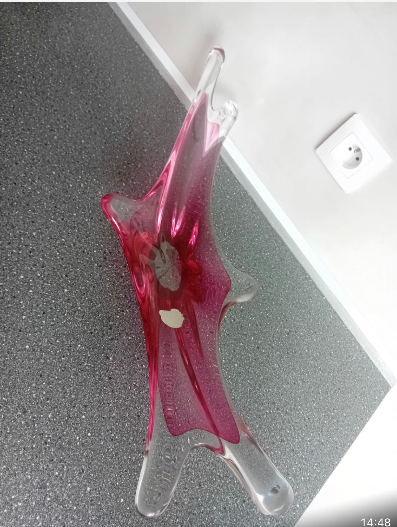 XXL vintage glazen schaal – roze & helder – ca. 70 cm, Ophalen, Zo goed als nieuw