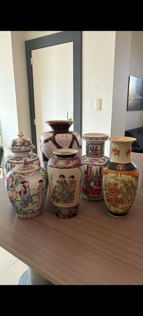 6-delige set vintage vazen porselein aarde werk, Antiek en Kunst, Ophalen