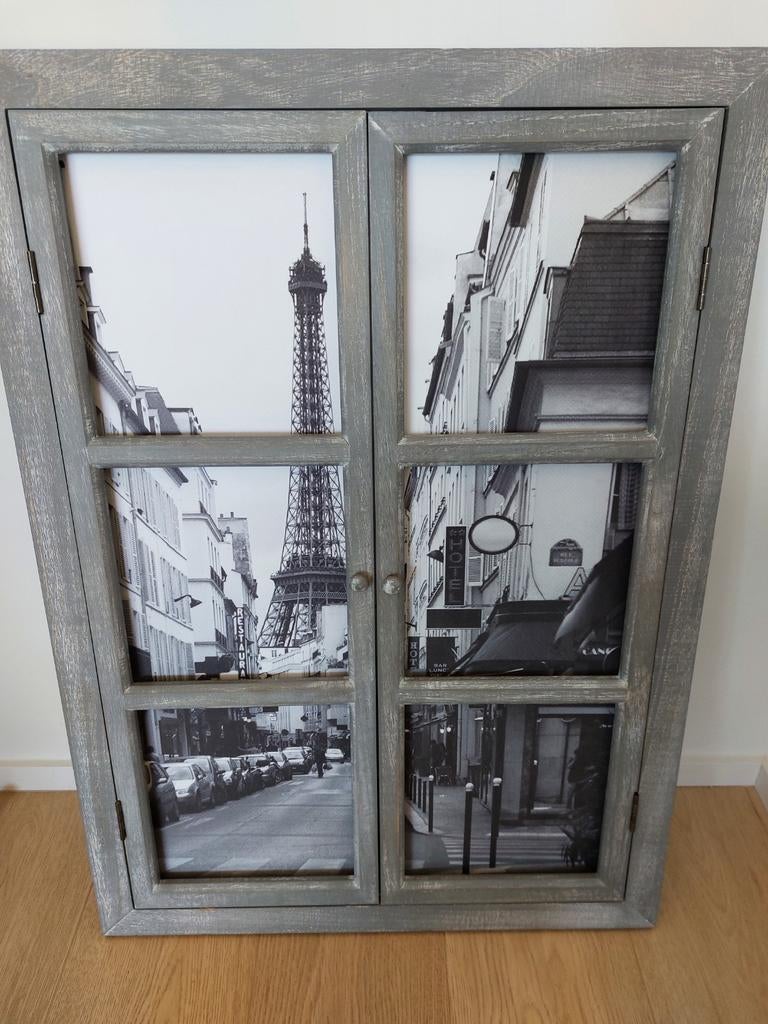 Tableau fenêtre vue tour Eiffel en parfait état, Suspension murale, 79 cm, Comme neuf, Enlèvement