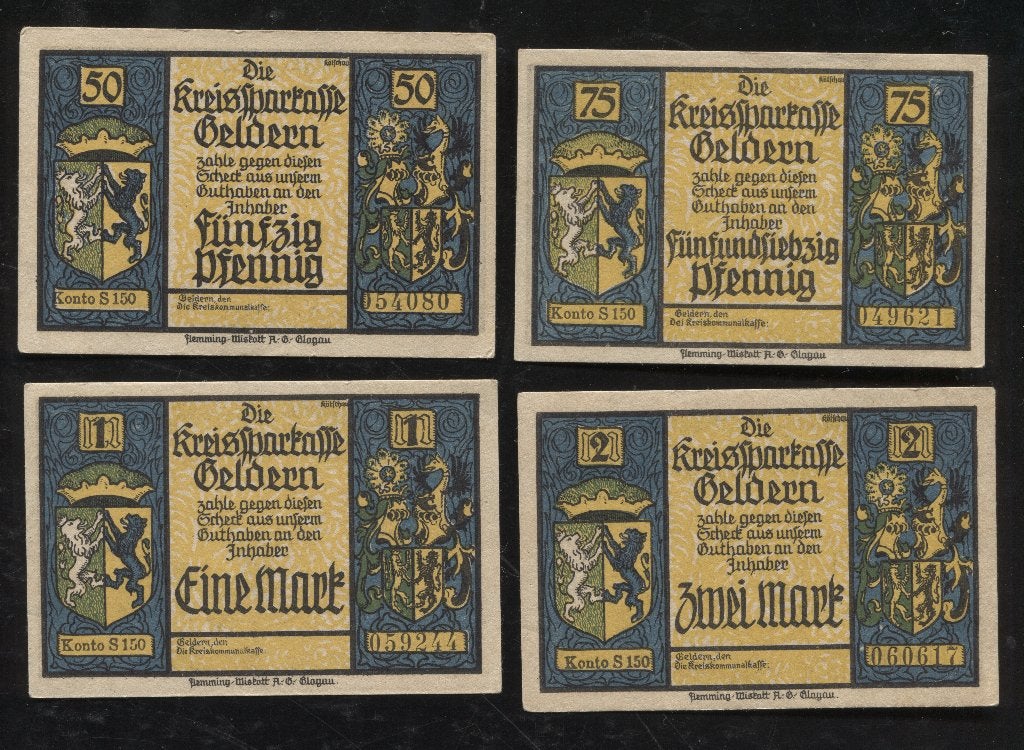 Set van 4 biljetten: Notgeld der stad Geldern 1922, Verzenden, Duitsland, Setje