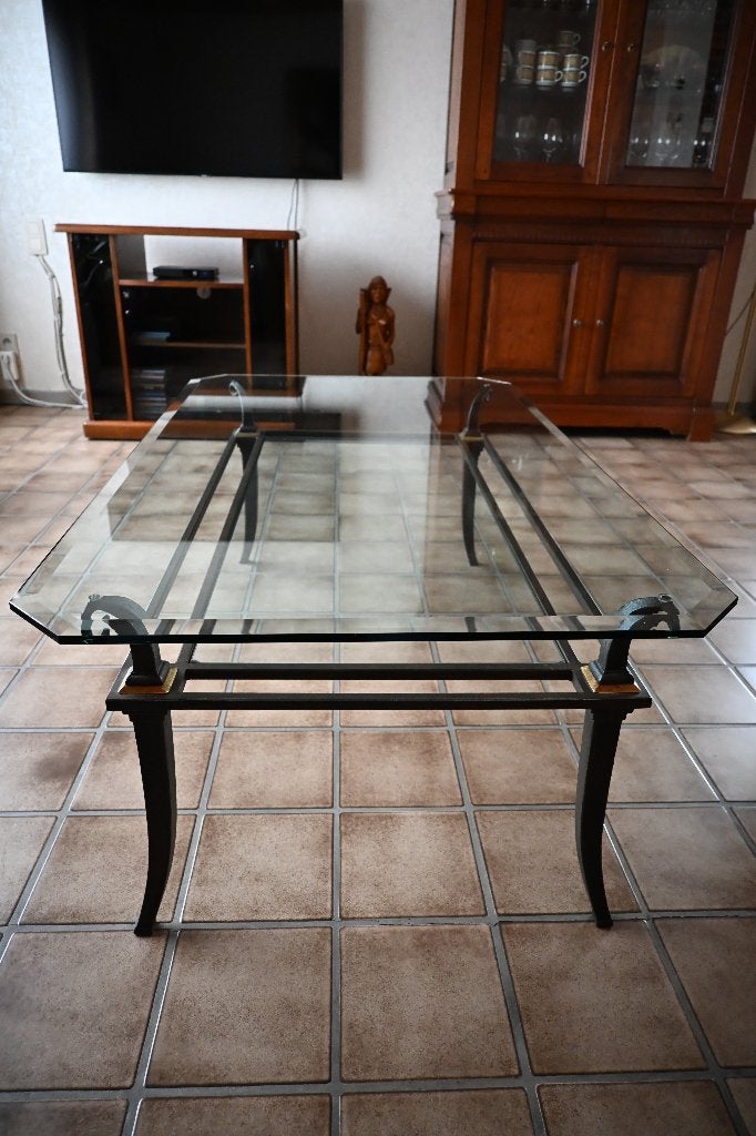 Salontafel in glas en metaal, Huis en Inrichting, Tafels | Salontafels, Glas, Ophalen