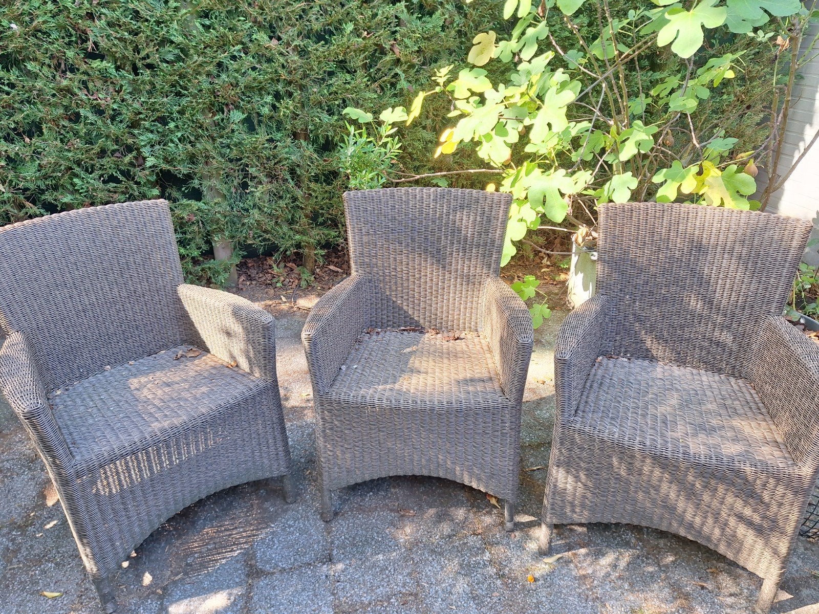 3 terrasstoelen kleur rotanbruin, Tuin en Terras, Tuinsets en Loungesets, Ophalen