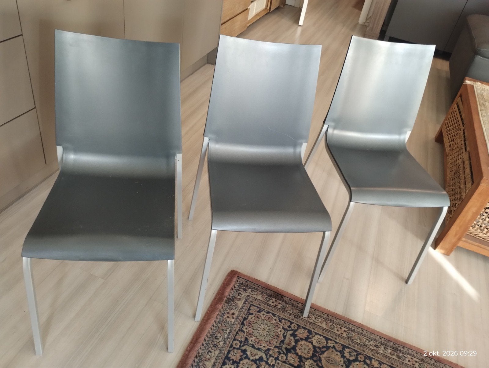 6 STOELEN grijs Italiaanse design stoelen "Bontempi", Huis en Inrichting, Ophalen, Kunststof, Zo goed als nieuw, Grijs