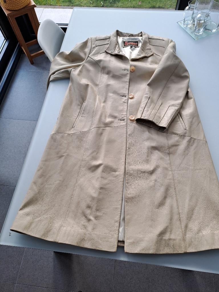 Lederen jas, Kleding | Dames, Beige, Maat 42/44 (L), Gedragen, Ophalen