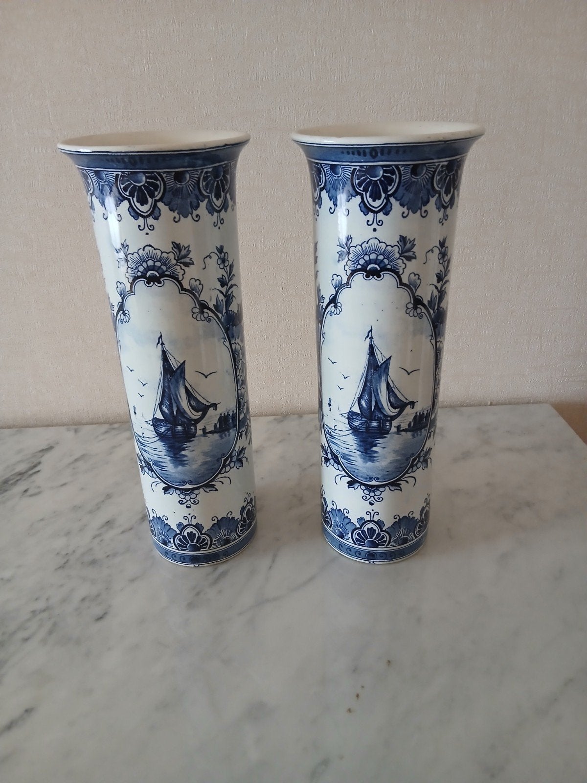 Prachtig koppel vintage Delfts blauwe vazen – 31 cm (Handbes, Enlèvement
