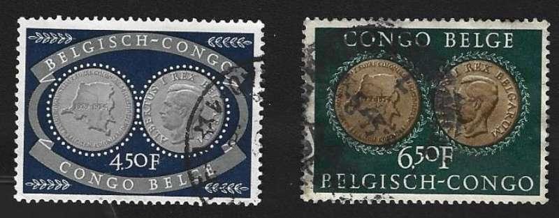 2 Postzegels Belgisch Congo 25 jaar koloniaal instituut, Postzegels en Munten, Postzegels | Afrika, Ophalen of Verzenden, Overige landen