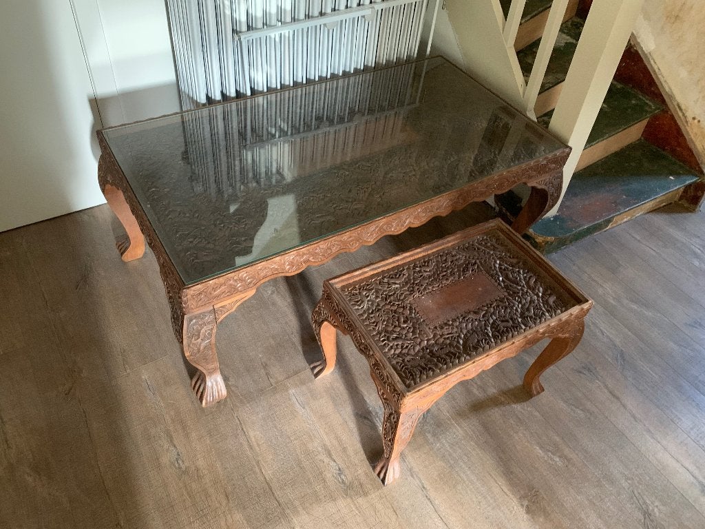 Set van 2 antieke Anglo-Indische Hoshiarpur tafels, Antiek en Kunst, Ophalen