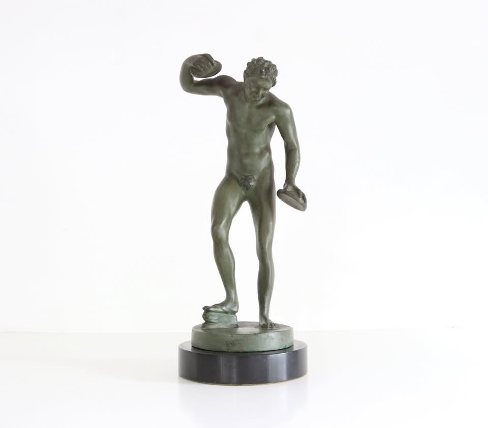 Art Deco bronzen beeld dancing faun gepatineerd gesigneerd, Ophalen, Brons