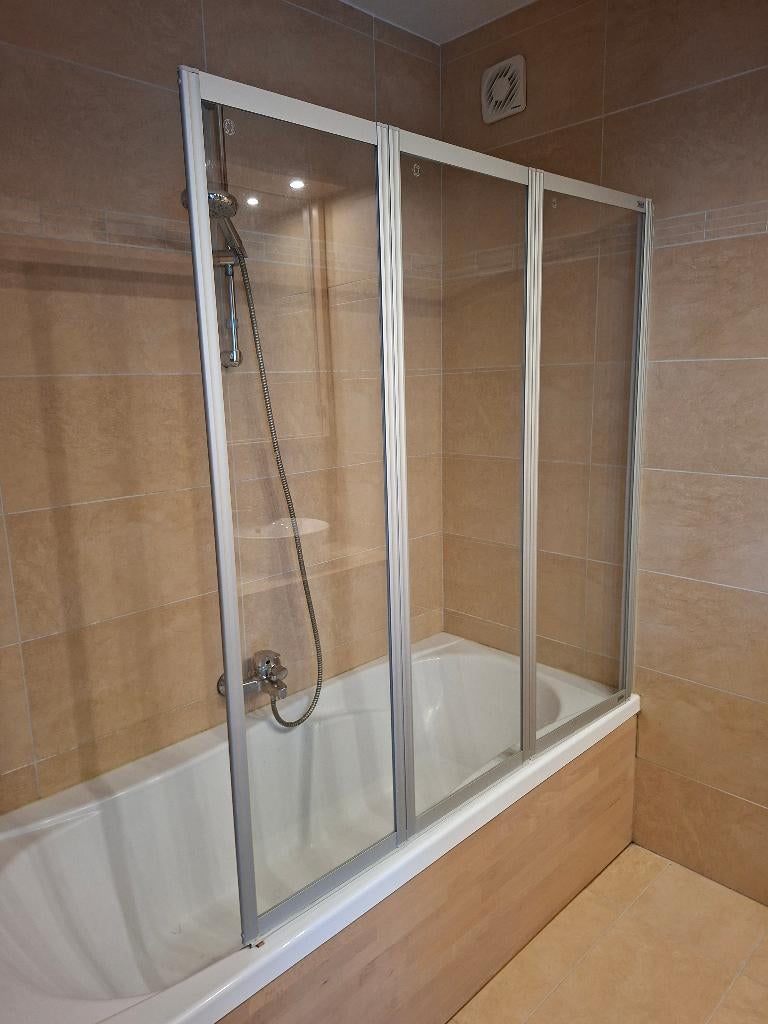 Hüppe Combinett 2 badscherm (3-delig), Ophalen, Zo goed als nieuw, Glas, Bad