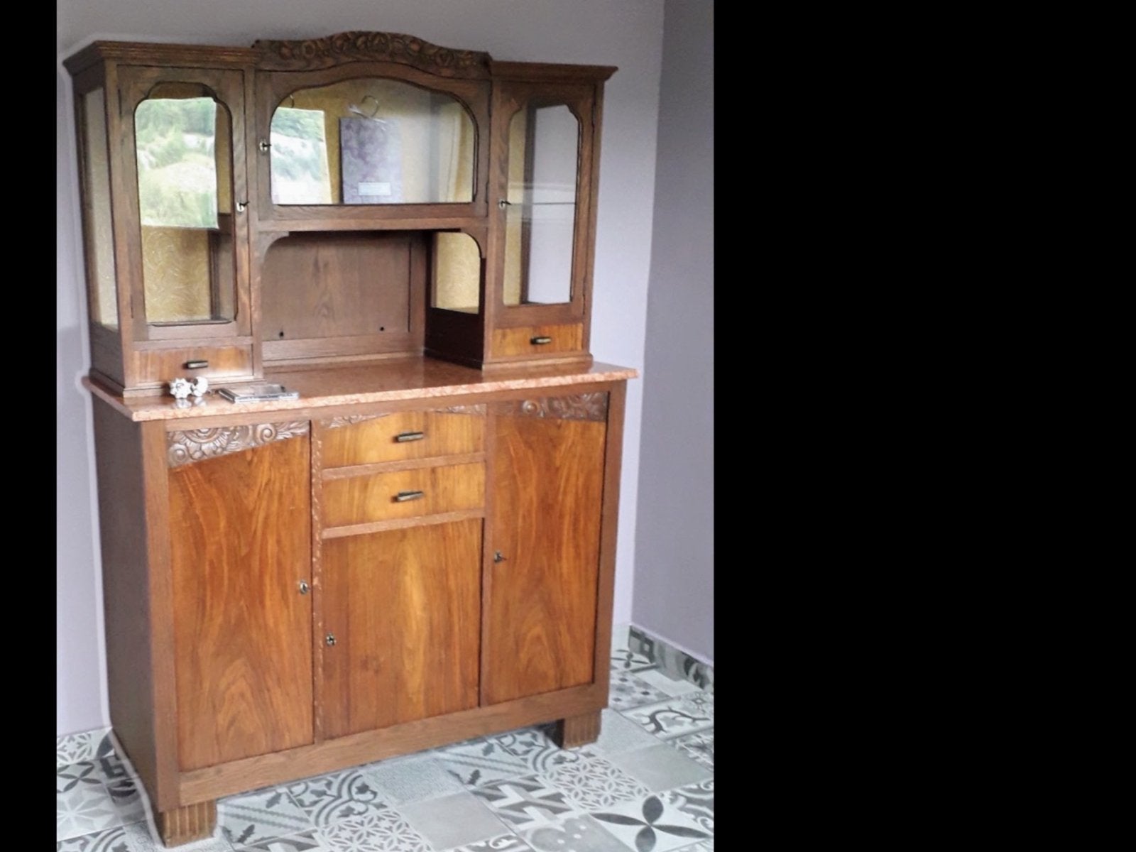 Meuble buffet avec plateau en marbre, Enlèvement, Comme neuf