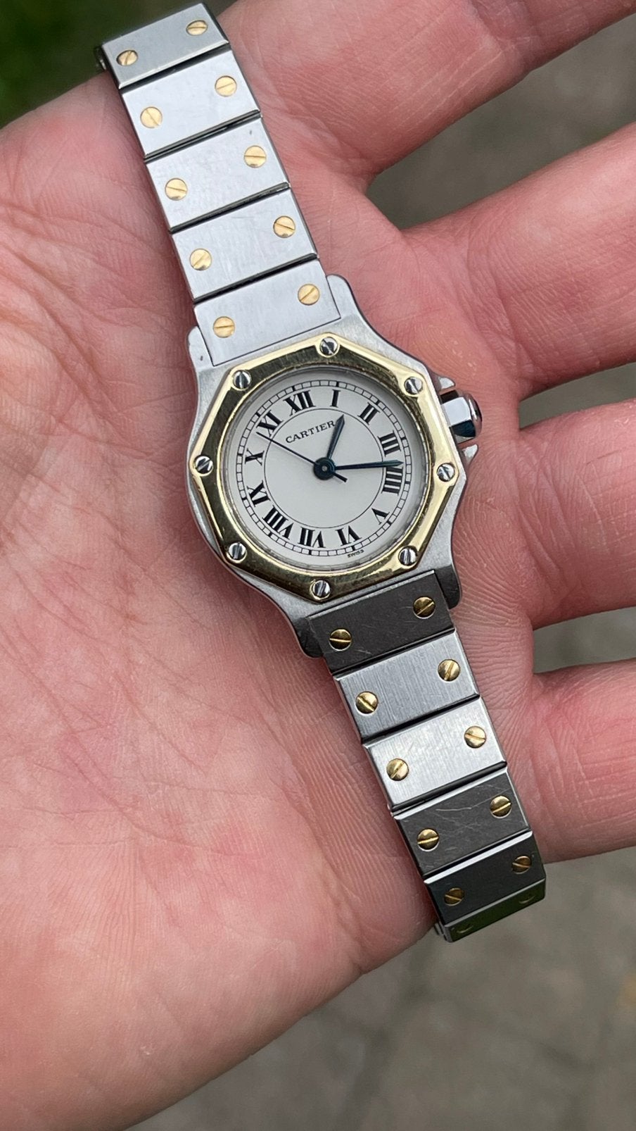 Cartier Santos Achthoek, Handtassen en Accessoires, Horloges | Dames, Ophalen of Verzenden, Zo goed als nieuw, Goud, Goud