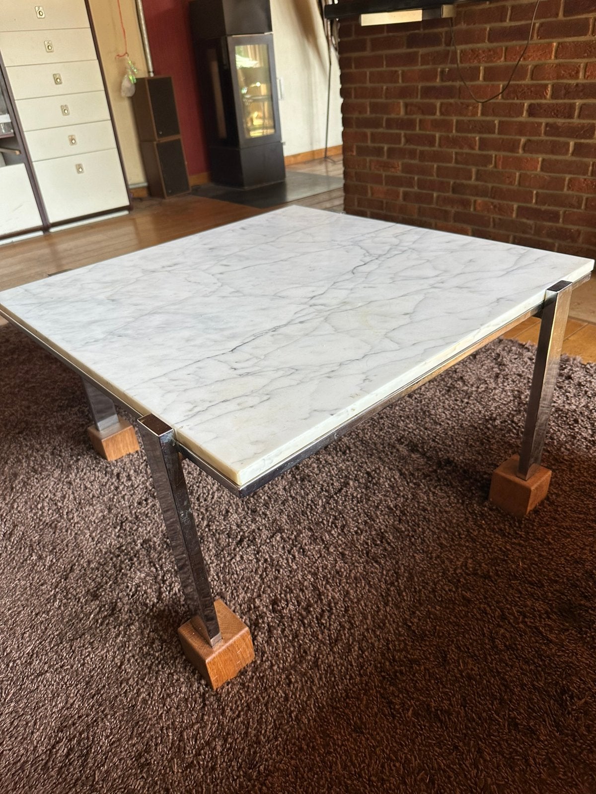 Moderne salontafel – marmerlook met metalen onderstel, Ophalen, 50 tot 100 cm, Vierkant, 50 tot 100 cm