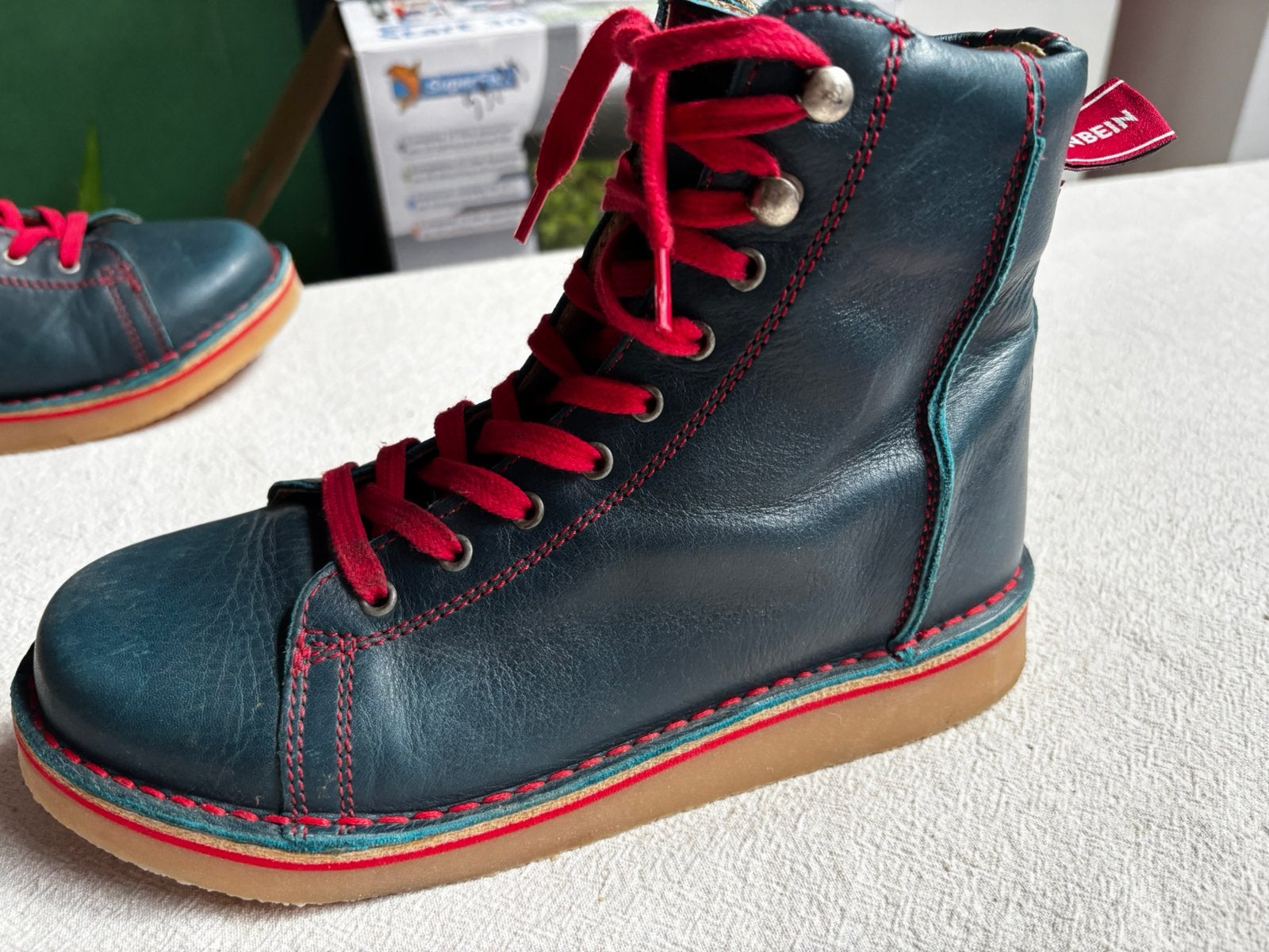Mooie ongebruikte schoenen/bottines, Kleding | Dames, Ophalen, Blauw, Lage of Enkellaarzen, Zo goed als nieuw