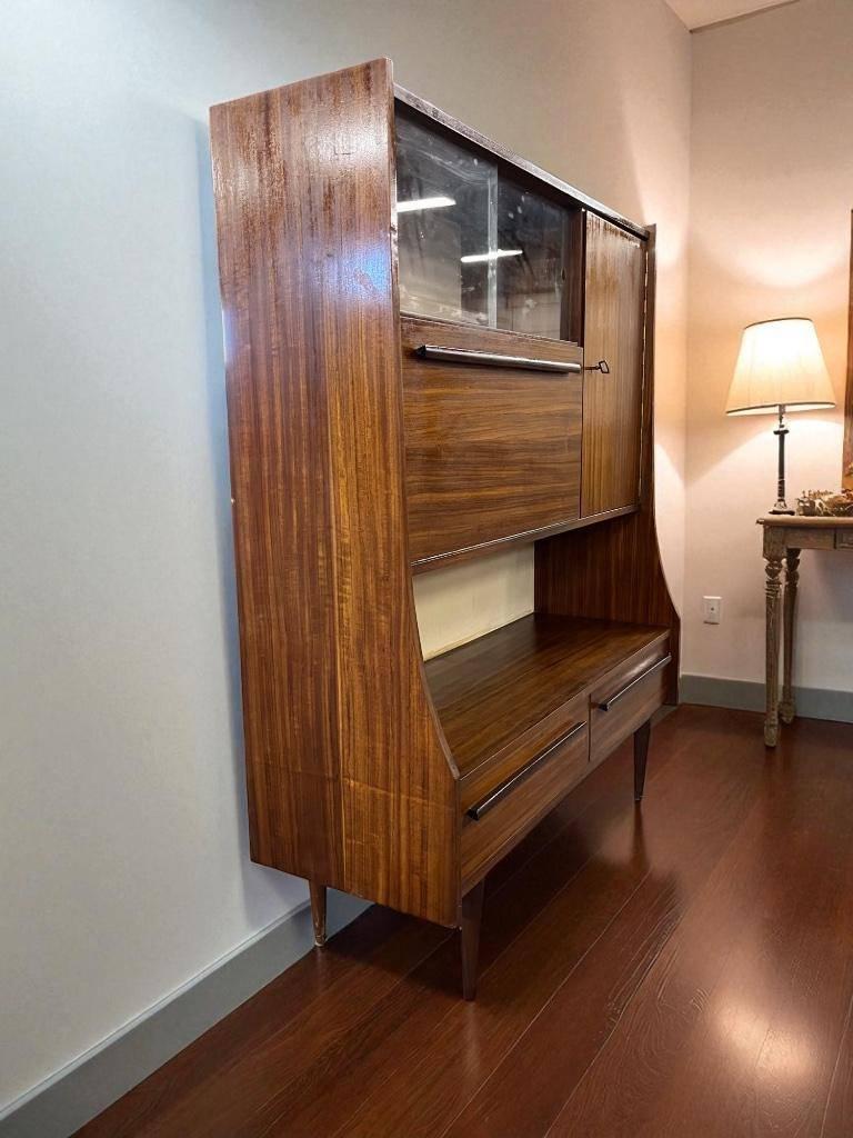 Vintage houten kast met vitrine gedeelte / barkast, Ophalen