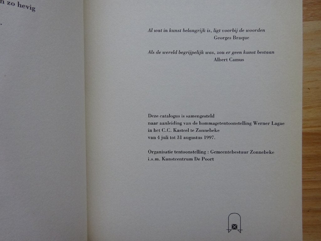 Hommage aan Werner Lagae, 1997 Zonnebeke, Ophalen of Verzenden, Gelezen, Schilder- en Tekenkunst