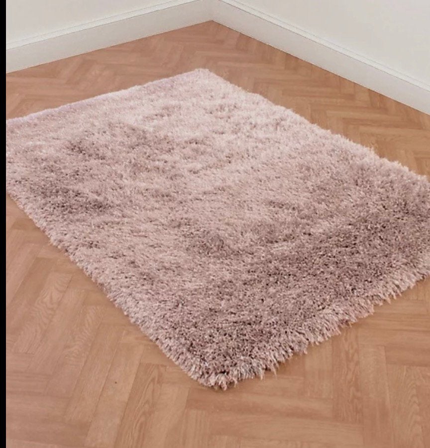 Tapis à poils longs (style shaggy) rose poudré/mauve 135/195, Ophalen, Zo goed als nieuw, Roze