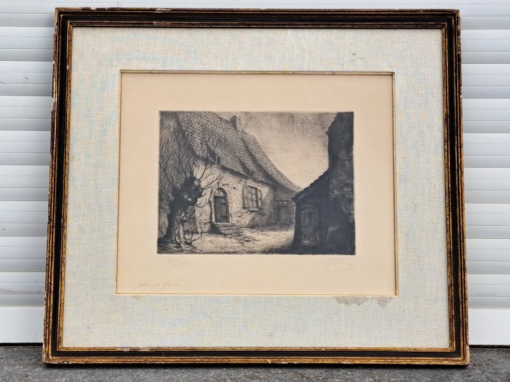 Gravure coin de ferme signe pierre paulus, Antiek en Kunst, Kunst | Etsen en Gravures, Gravure, Ophalen of Verzenden