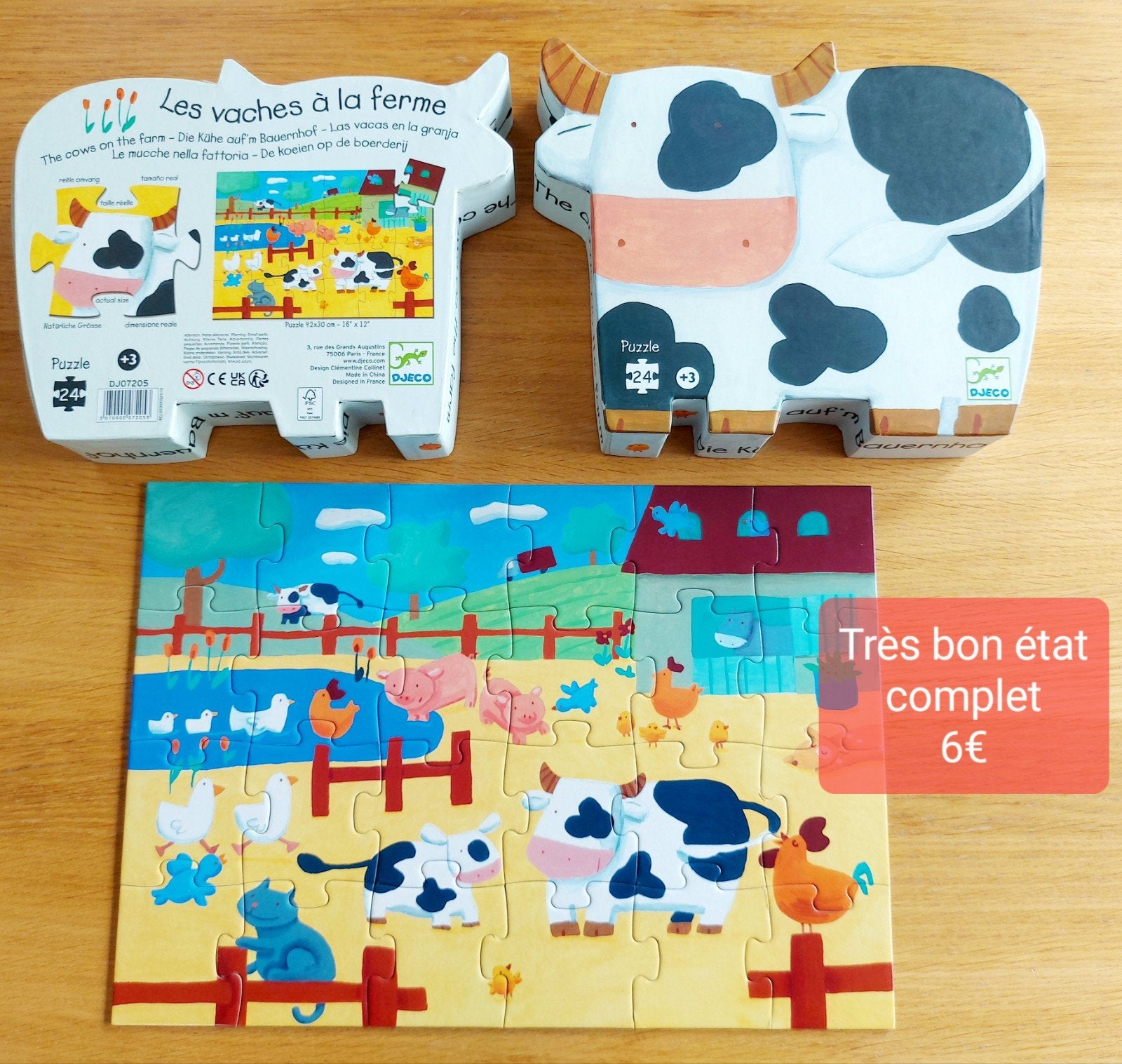 Djeco Puzzle 24 pièces Les vaches à la ferme, Enlèvement ou Envoi, Comme neuf