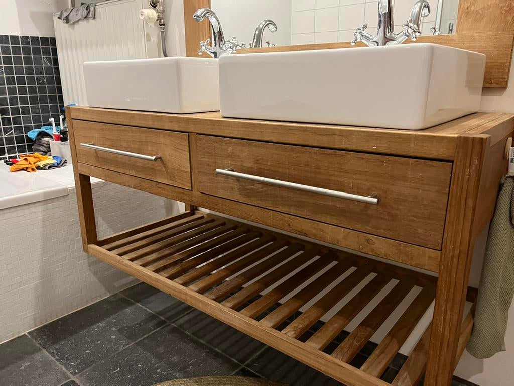 Meuble de salle de bain suspendu avec 2 vasques, Maison & Meubles, Salle de bain | Meubles de Salle de bain, Moins de 100 cm, Meuble lavabo