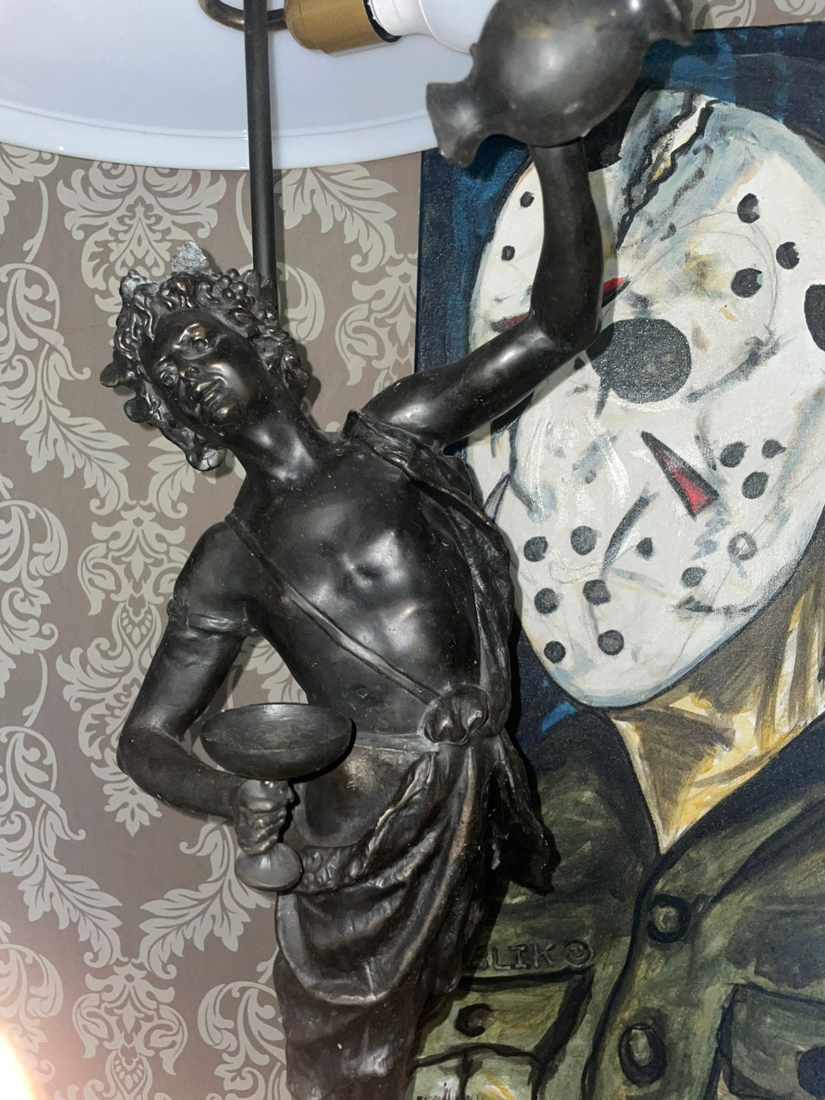 Antieke lamp met bronzen beeld, Enlèvement
