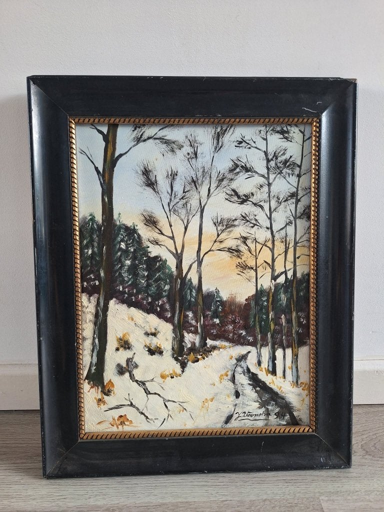 Schilderij Winterlandschap met Bomen en Sneeuw, Antiek en Kunst, Kunst | Schilderijen | Klassiek, Doek, Realistisch, Ophalen of Verzenden