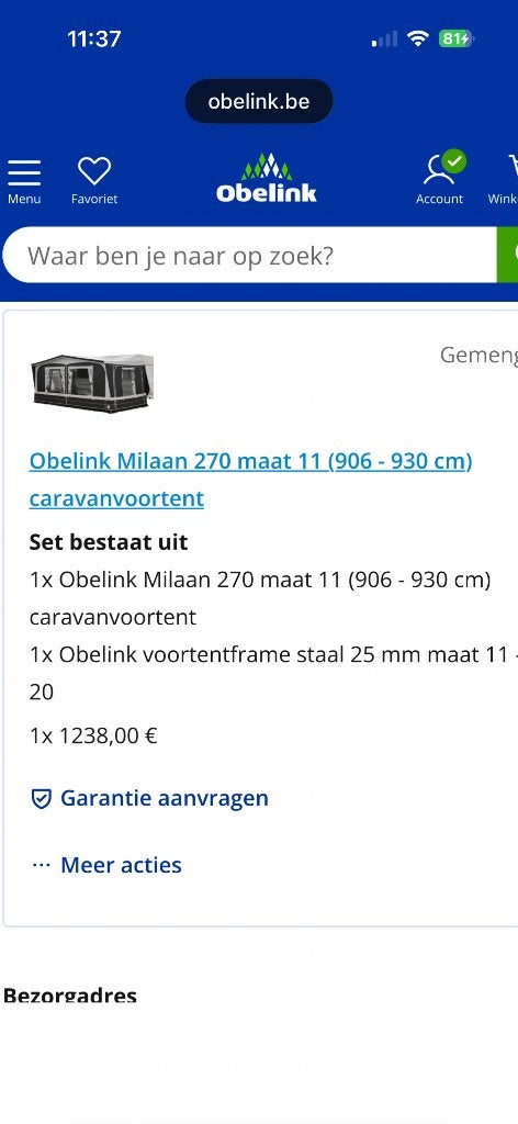 Nieuwe voortent maat 11 niet gebruikt, Caravans en Kamperen, Voortenten en Luifels, Ophalen, Nieuw, Ten Cate All Season 240g/m2